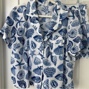 ADORE ME "Lucero" White/Blue Seashell Print Short Sleeve/Shorts PJ Set- LARGE